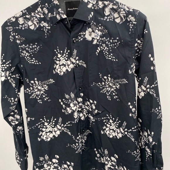 Tommy Bahama Island Modern Fit Mens L Black Green Floral Camp Button Down Shirt. - Picture 3 of 7